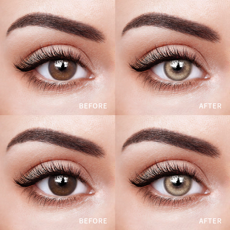 The before and after comparison of wearing 【Prescription】Glassball Brown Contact Lenses.